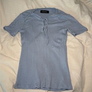 Reformation Blue slim fit Ribbed Lace-Up Top